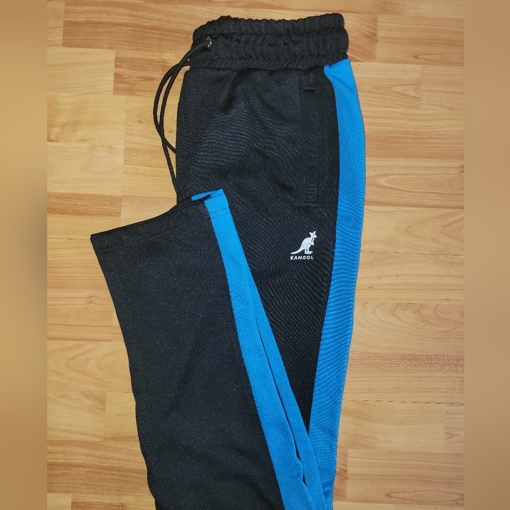 NEW Kangol Black and Blue Striped Track Pants, NWT Size Large